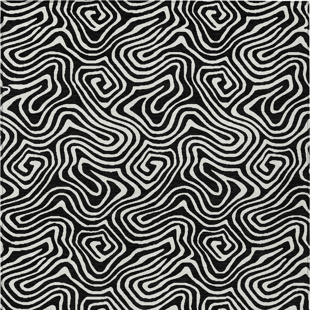 9' X 12' Black And Ivory Abstract Washable Indoor Outdoor Area Rug-6