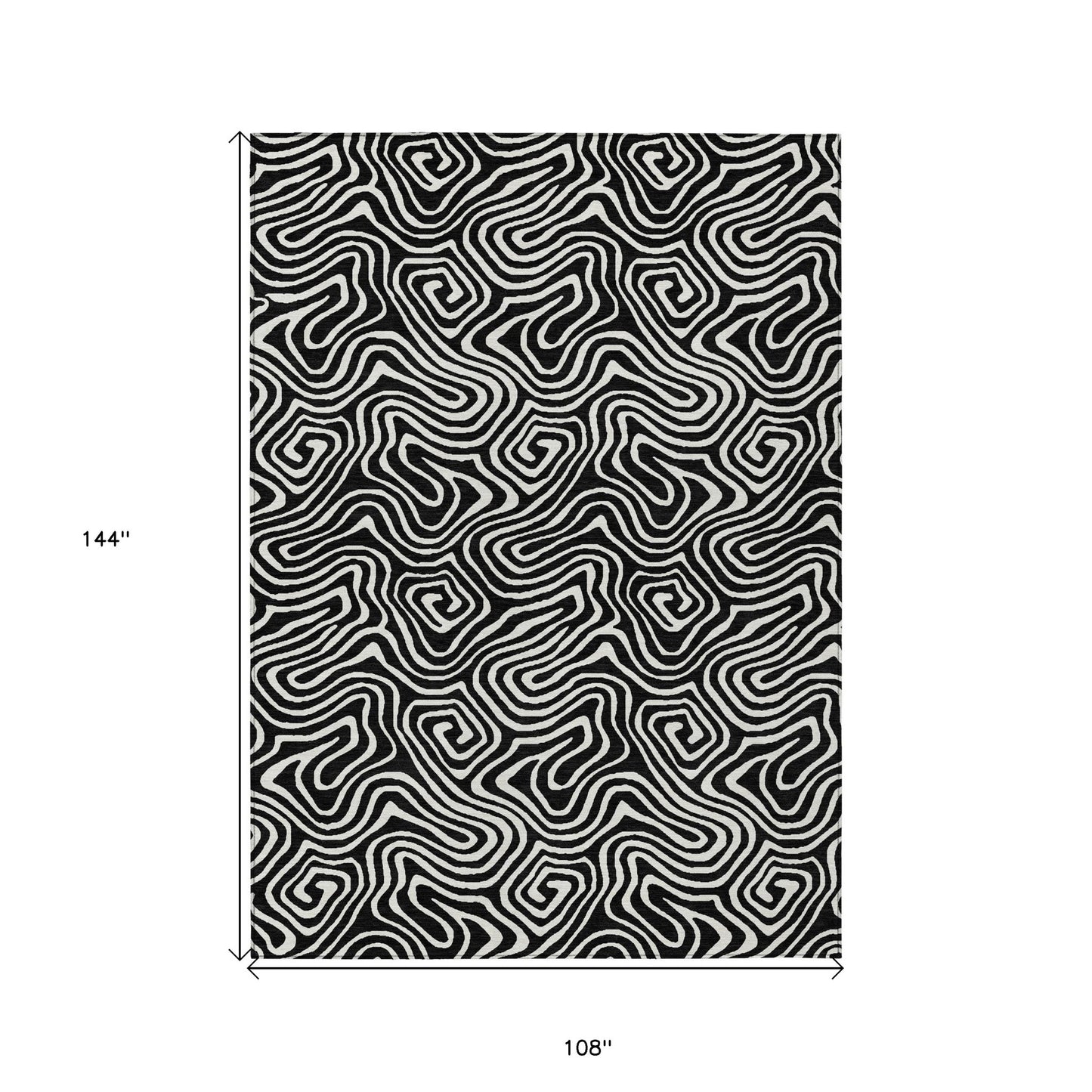 9' X 12' Black And Ivory Abstract Washable Indoor Outdoor Area Rug-2