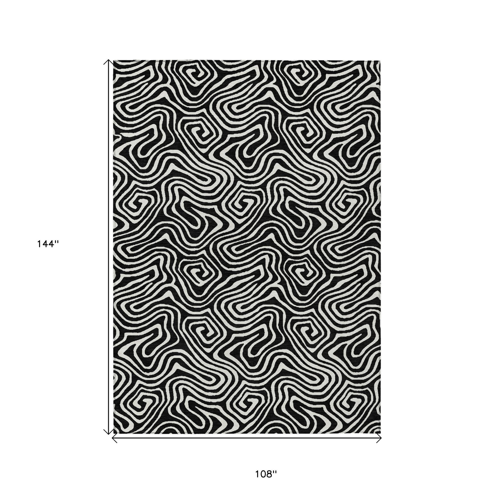 9' X 12' Black And Ivory Abstract Washable Indoor Outdoor Area Rug-2