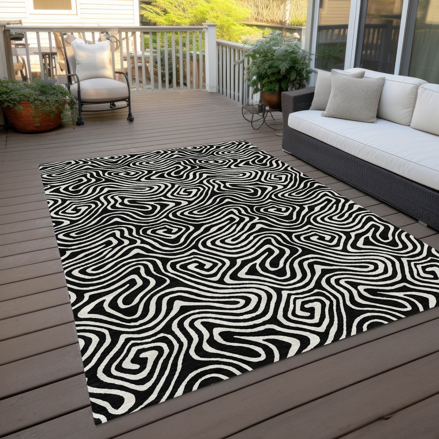 9' X 12' Black And Ivory Abstract Washable Indoor Outdoor Area Rug-7