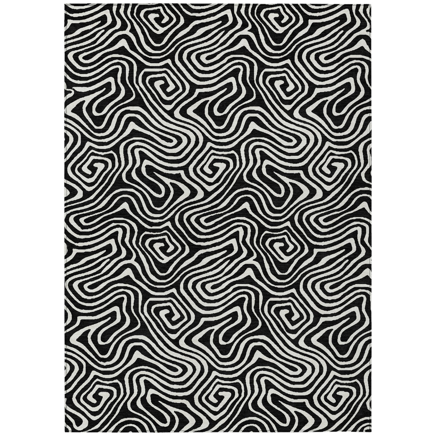 9' X 12' Black And Ivory Abstract Washable Indoor Outdoor Area Rug-1