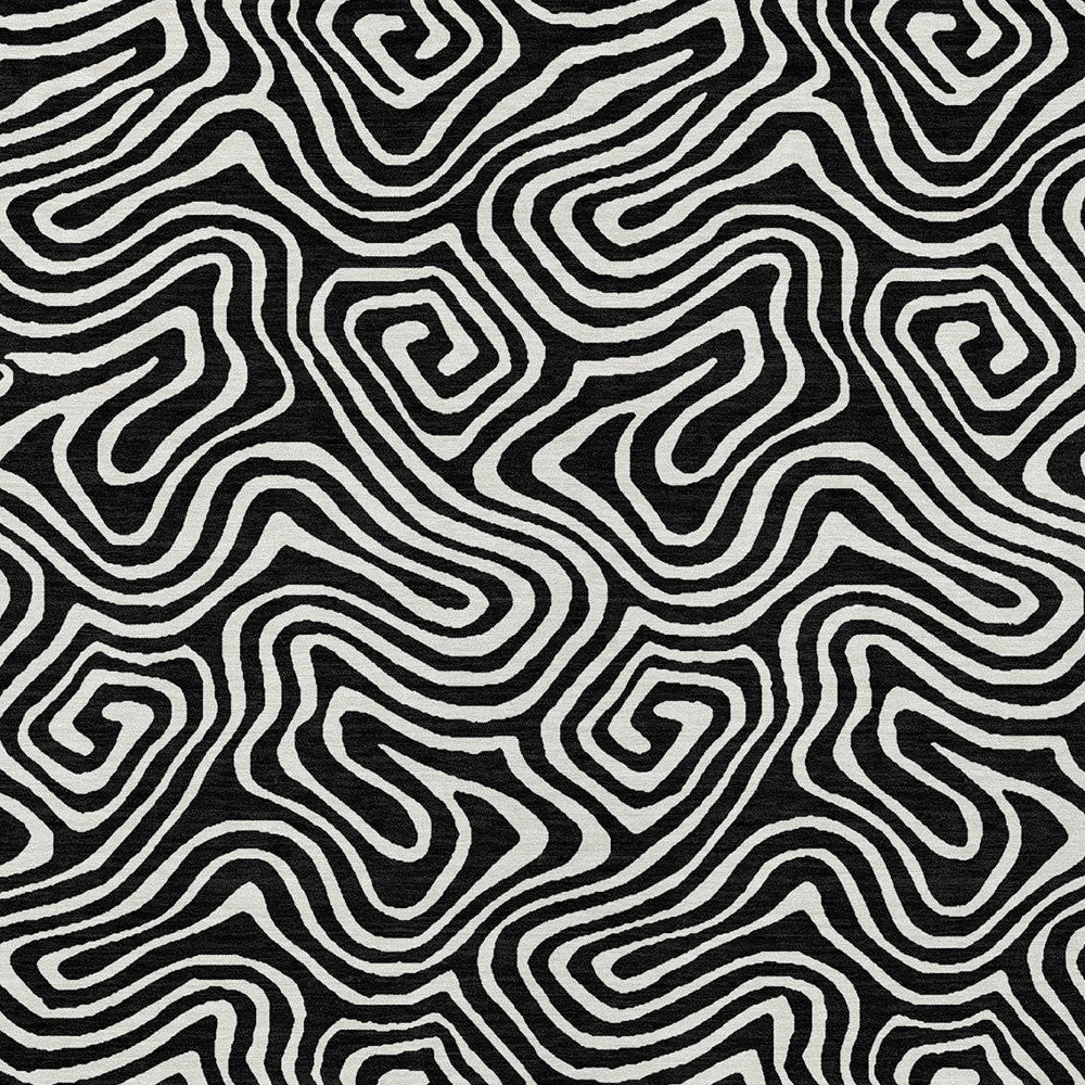 9' X 12' Black And Ivory Abstract Washable Indoor Outdoor Area Rug-5